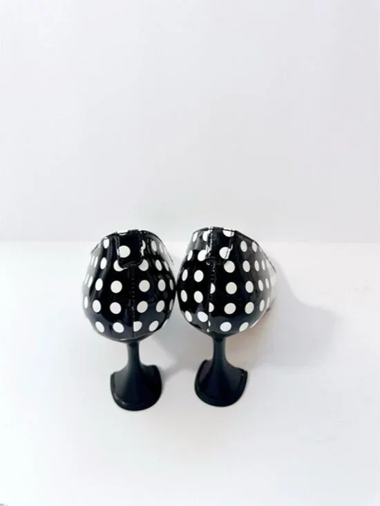 Size 11 Women’s Black White Polka Dot Patent Pointed Toe Heels Pumps YDN - Picture 4 of 12